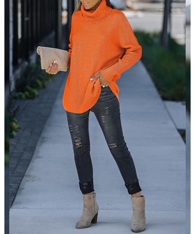 Women's Turtleneck Long Sleeve Tunic Sweater Oversized Chunky Knit Pullover Jumper Tops Orange $20.29 Sweaters