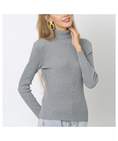 Womens Plus Size Sweater Solid Color Tops, Long-Sleeved Turtleneck Sweaters, Fall Fuzzy Knit Warm Pullover Sweater 5-grey $14...