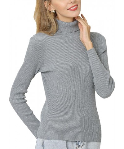 Womens Plus Size Sweater Solid Color Tops, Long-Sleeved Turtleneck Sweaters, Fall Fuzzy Knit Warm Pullover Sweater 5-grey $14...