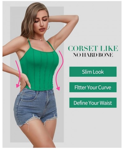 Crop Camis for Women with Shelf Bra Cropped Camisole Adjustable Spaghetti Straps Yoga Tank Top Corset Like - Green $10.59 Tanks