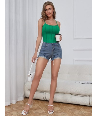 Crop Camis for Women with Shelf Bra Cropped Camisole Adjustable Spaghetti Straps Yoga Tank Top Corset Like - Green $10.59 Tanks