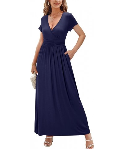 Women's Long/Short Sleeve V-Neck Wrap Waist Maxi Dress Short Sleeve C-navy394 $14.49 Dresses