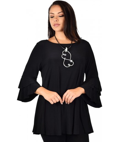 Women Plus Size Ruffle Sleeve Chic Tunic Top Blouse Shirt Black $21.83 Tops