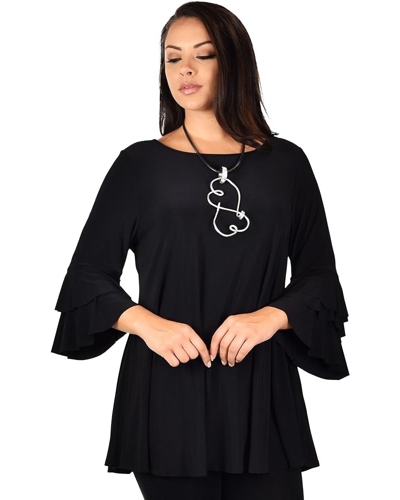 Women Plus Size Ruffle Sleeve Chic Tunic Top Blouse Shirt Black $21.83 Tops