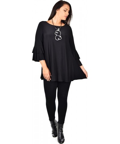 Women Plus Size Ruffle Sleeve Chic Tunic Top Blouse Shirt Black $21.83 Tops