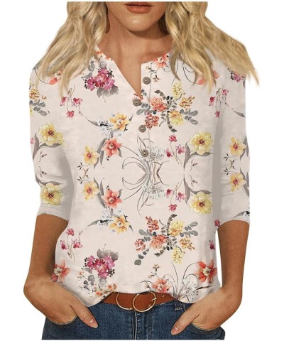 Women's 3/4 Sleeve Blouses Cute Flowers Print Graphic Tees Blouses Casual Plus Size Basic Tops Pullover Tees 4-beige $9.53 T-...