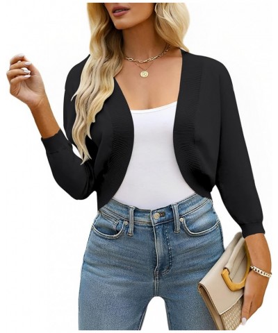 Women's 3/4 Sleeve Cropped Cardigan Sweater Open Front Short Shrugs Cardigans Lightweight Sweaters Z-black $8.43 Sweaters