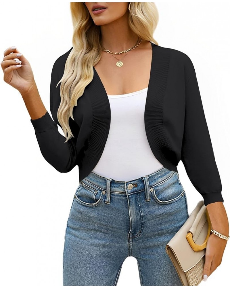 Women's 3/4 Sleeve Cropped Cardigan Sweater Open Front Short Shrugs Cardigans Lightweight Sweaters Z-black $8.43 Sweaters