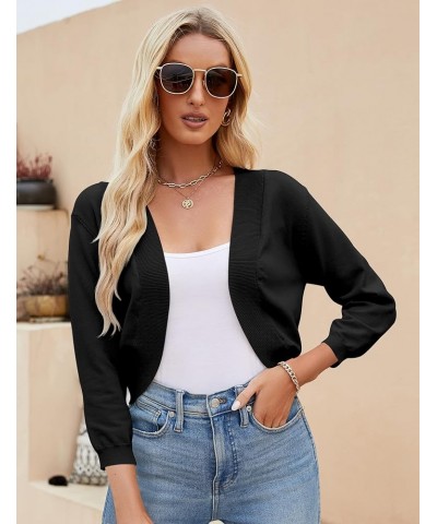 Women's 3/4 Sleeve Cropped Cardigan Sweater Open Front Short Shrugs Cardigans Lightweight Sweaters Z-black $8.43 Sweaters