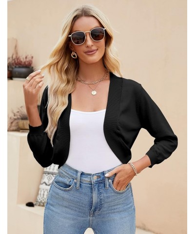 Women's 3/4 Sleeve Cropped Cardigan Sweater Open Front Short Shrugs Cardigans Lightweight Sweaters Z-black $8.43 Sweaters