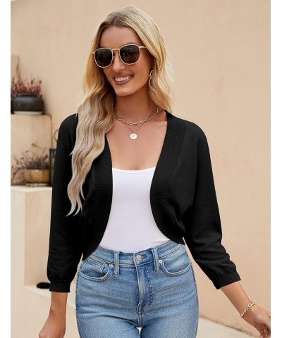 Women's 3/4 Sleeve Cropped Cardigan Sweater Open Front Short Shrugs Cardigans Lightweight Sweaters Z-black $8.43 Sweaters