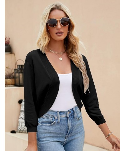 Women's 3/4 Sleeve Cropped Cardigan Sweater Open Front Short Shrugs Cardigans Lightweight Sweaters Z-black $8.43 Sweaters