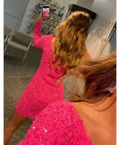 One Shoulder Sequin Homecoming Dresses Short for Teens One Sleeve Tight Sparkly Prom Cocktail Gowns Rose Gold-long Sleeve $24...