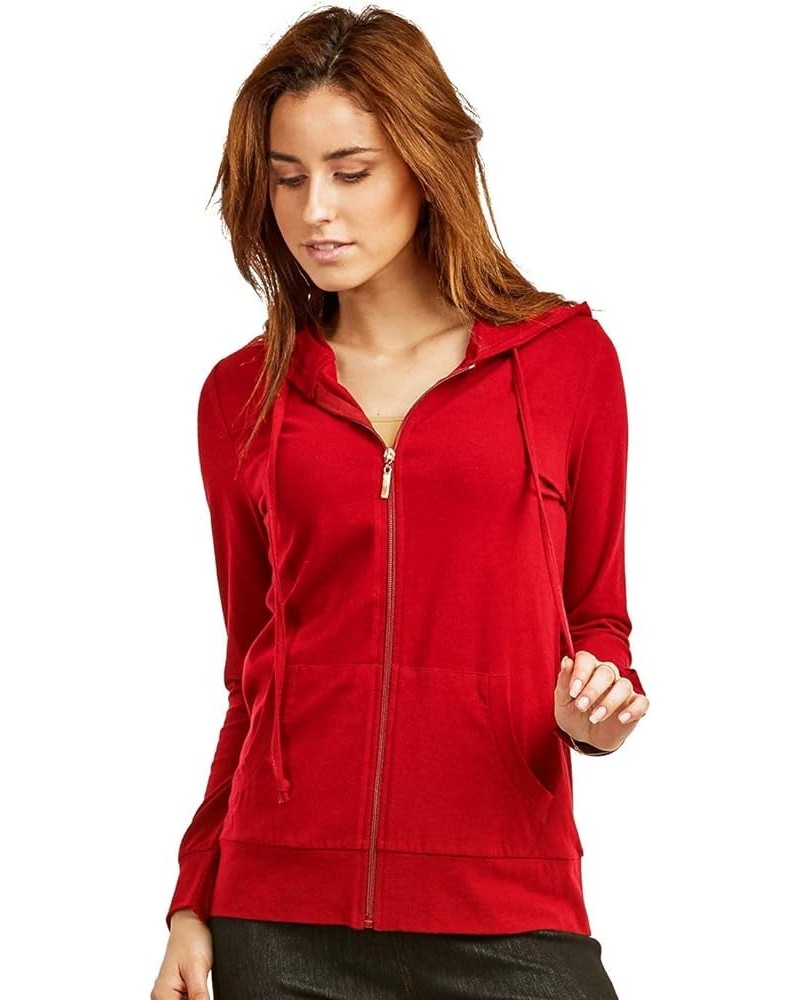 Women's Thin Cotton Zip Up Hoodie Jacket Red $15.34 Hoodies & Sweatshirts