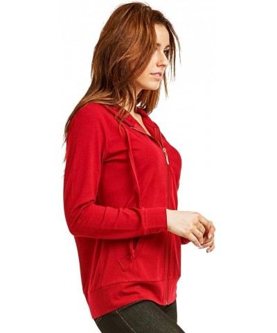 Women's Thin Cotton Zip Up Hoodie Jacket Red $15.34 Hoodies & Sweatshirts