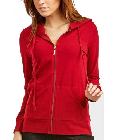 Women's Thin Cotton Zip Up Hoodie Jacket Red $15.34 Hoodies & Sweatshirts