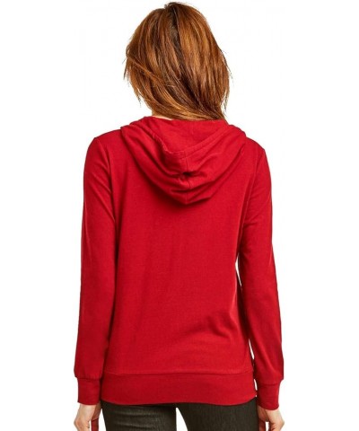 Women's Thin Cotton Zip Up Hoodie Jacket Red $15.34 Hoodies & Sweatshirts