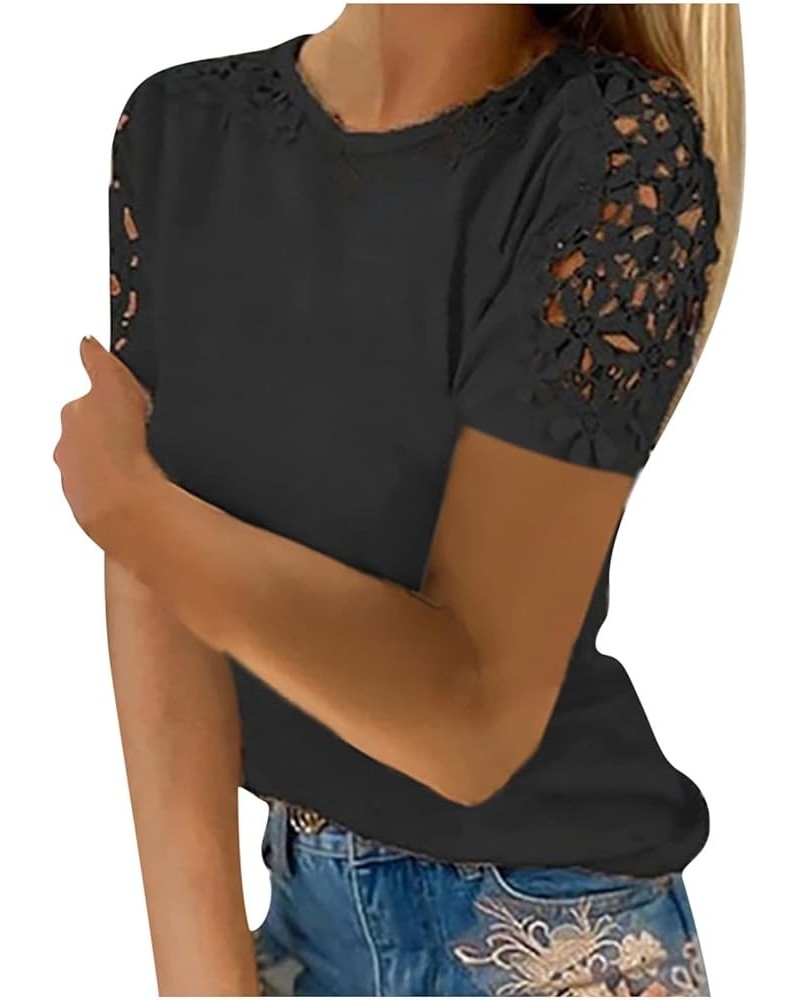 Womens Summer Lace Tops Crewneck Short Sleeve T Shirts Trendy Casual Elegants Blouses Plus Size Loose Fit Tunic A1black $5.71...