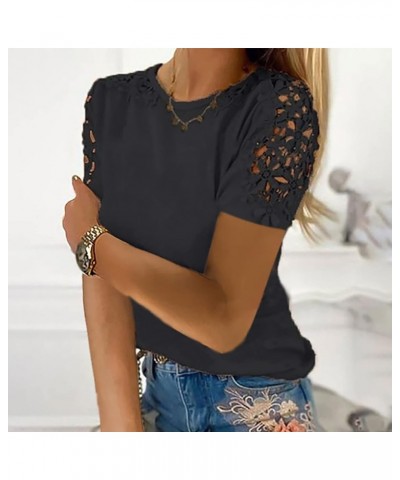 Womens Summer Lace Tops Crewneck Short Sleeve T Shirts Trendy Casual Elegants Blouses Plus Size Loose Fit Tunic A1black $5.71...