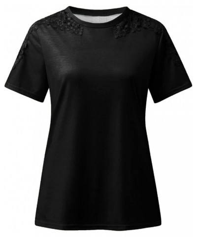 Womens Summer Lace Tops Crewneck Short Sleeve T Shirts Trendy Casual Elegants Blouses Plus Size Loose Fit Tunic A1black $5.71...