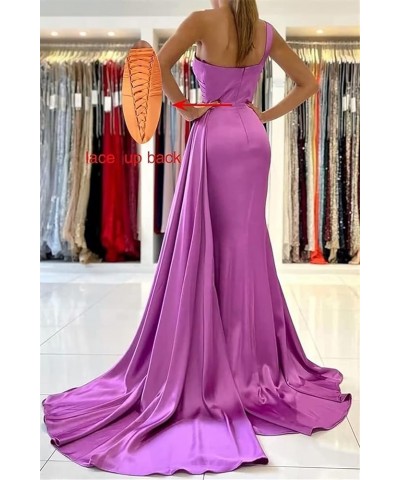 One Shoulder Bridesmaid Dresses Mermaid Satin Bodycon Long Wedding Dresses Evening Party Gowns with Slit Grey $28.60 Dresses