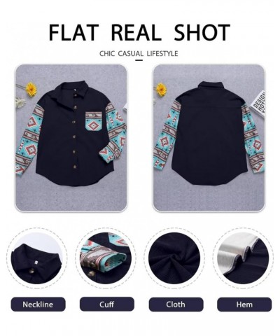 Womens Button Down Shirts Casual Long Sleeve Shacket Jacket Loose Fit Blouses Tops E Navy Flower $14.74 Blouses