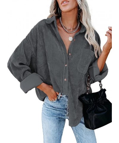 Women's Casual Lightweight Corduroy Oversized Button-Down Shirt Jacket Grey $13.15 Jackets