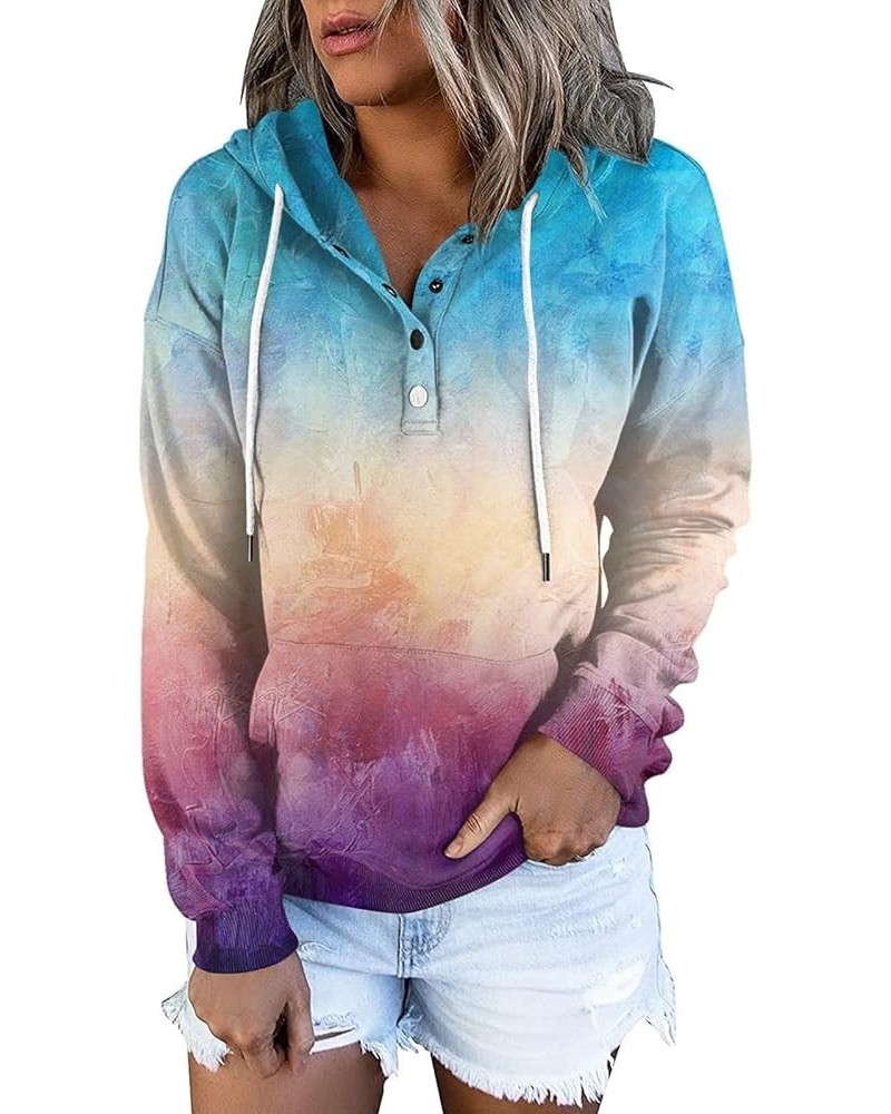 Hoodies for Women Oversized Sweatshirt Button Down Long Sleeve Shirts Drawstring Pullover Tops Fall Winter Clothes G-sky Blue...