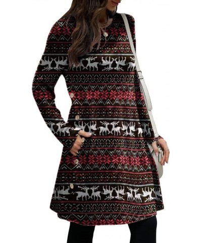 Women's Long Sleeve Winter Dresses with Pockets Side Button Casual Sweaters Christmas Elk $17.81 Sweaters