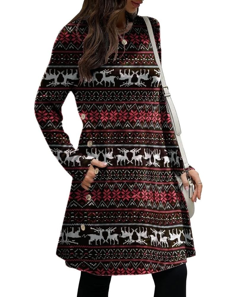 Women's Long Sleeve Winter Dresses with Pockets Side Button Casual Sweaters Christmas Elk $17.81 Sweaters