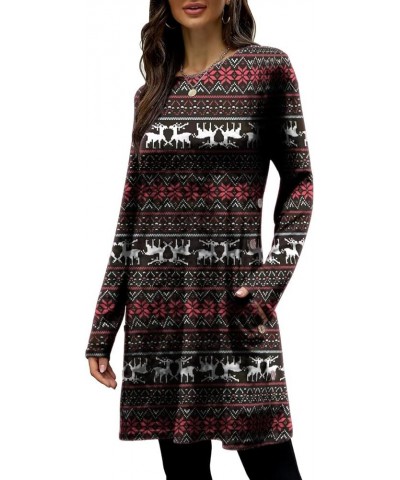 Women's Long Sleeve Winter Dresses with Pockets Side Button Casual Sweaters Christmas Elk $17.81 Sweaters