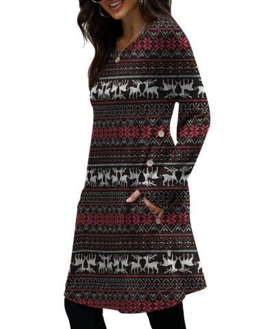 Women's Long Sleeve Winter Dresses with Pockets Side Button Casual Sweaters Christmas Elk $17.81 Sweaters