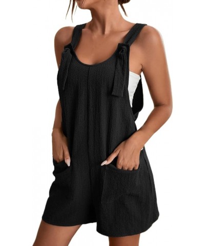 Plus Size Rompers for Women Summer Casual Cute Versatile Adjustable Strap Lightweight Comfy Loose Jumpsuit with Pocket Black ...