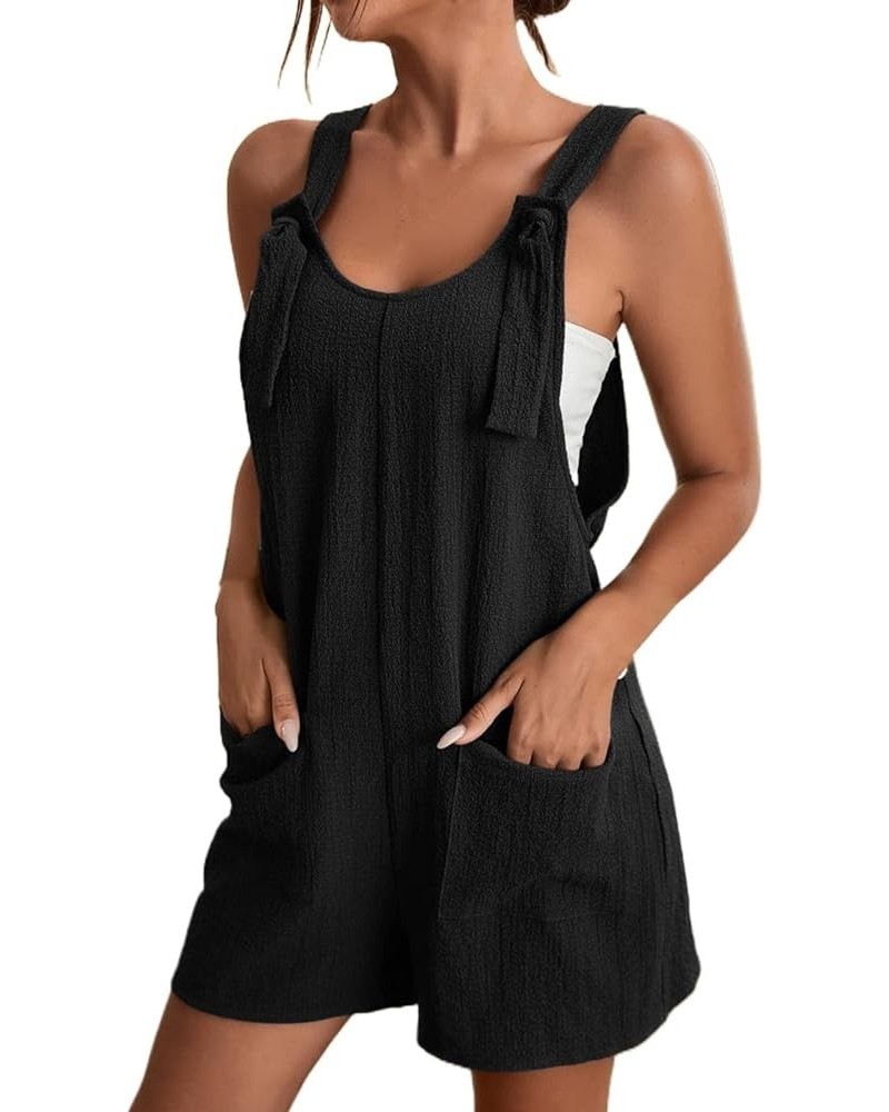 Plus Size Rompers for Women Summer Casual Cute Versatile Adjustable Strap Lightweight Comfy Loose Jumpsuit with Pocket Black ...