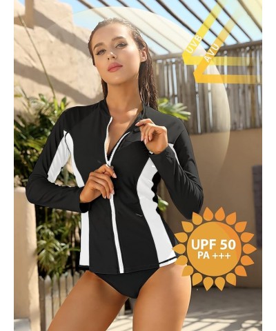 Women's Rashguard Swimsuit Zip Front Sun Protection Swim Shirt UPF 50+ White Splice $15.96 Swimsuits