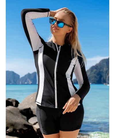 Women's Rashguard Swimsuit Zip Front Sun Protection Swim Shirt UPF 50+ White Splice $15.96 Swimsuits