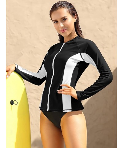 Women's Rashguard Swimsuit Zip Front Sun Protection Swim Shirt UPF 50+ White Splice $15.96 Swimsuits