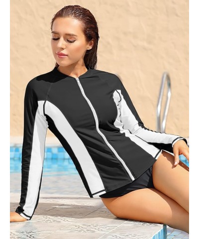 Women's Rashguard Swimsuit Zip Front Sun Protection Swim Shirt UPF 50+ White Splice $15.96 Swimsuits