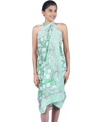 Block Print Sarong Beach Cover Up Green White Floral $11.90 Swimsuits