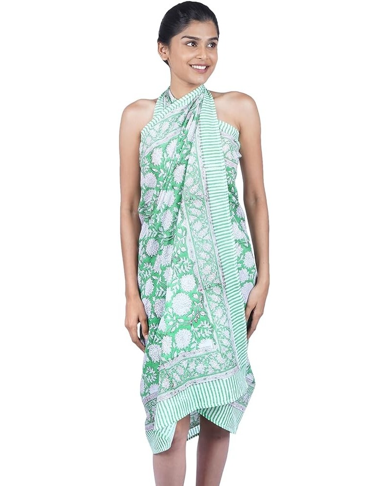 Block Print Sarong Beach Cover Up Green White Floral $11.90 Swimsuits