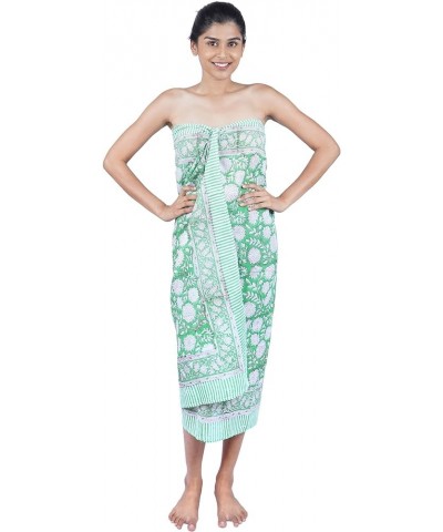 Block Print Sarong Beach Cover Up Green White Floral $11.90 Swimsuits