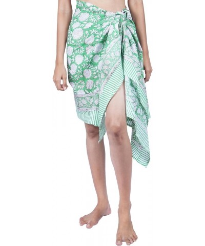 Block Print Sarong Beach Cover Up Green White Floral $11.90 Swimsuits