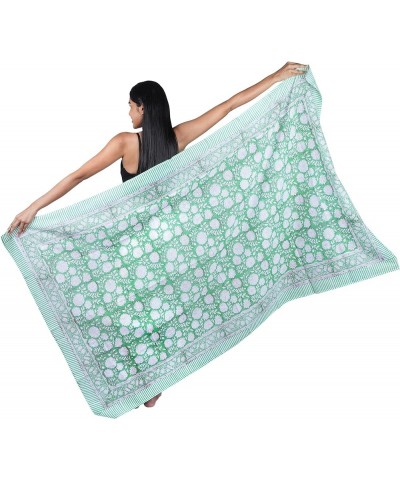 Block Print Sarong Beach Cover Up Green White Floral $11.90 Swimsuits