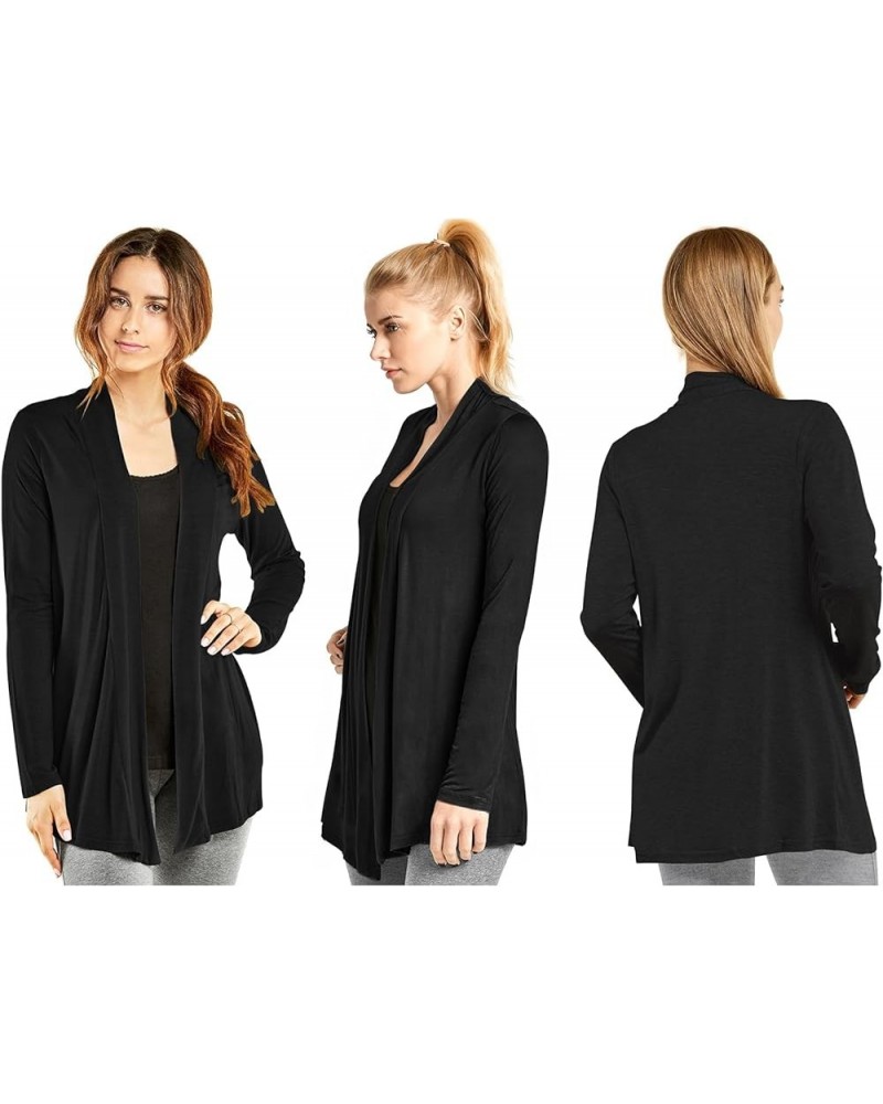 Women's Casual Long Sleeve Open Front Lightweight Drape Cardigan Black $10.99 Sweaters