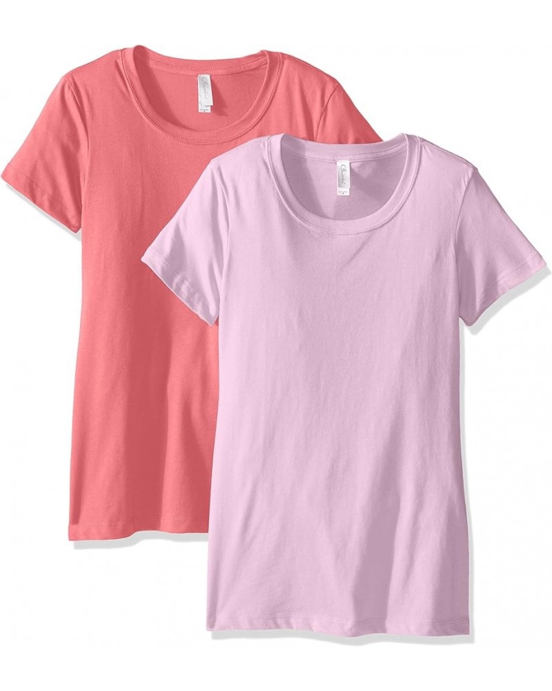 Apparel Women’s 3-Pack Short Sleeve T Shirt Easy Tag Crew Neck Soft Cotton Blend Undershirts (1510) Hot Pink/Lilac $13.67 Shirts