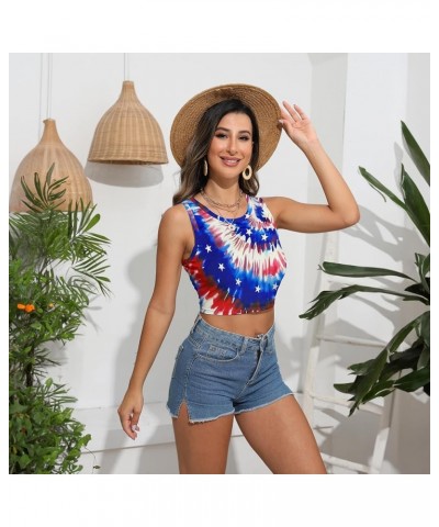 Women's Halloween Crop Top Skeleton Skull Print Sleeveless Tank Tops Blue Purple Shirts Stripes Star Usa Flag $11.39 Tanks