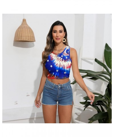 Women's Halloween Crop Top Skeleton Skull Print Sleeveless Tank Tops Blue Purple Shirts Stripes Star Usa Flag $11.39 Tanks