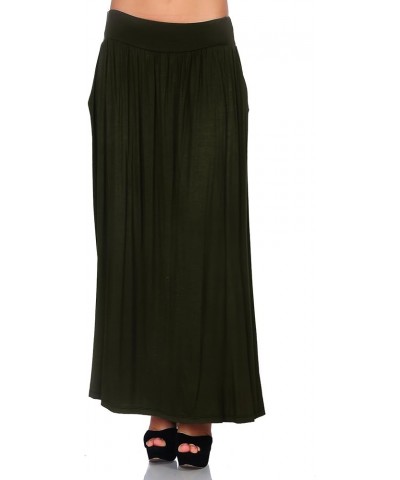 Women's High Waist Shirring Long Length Maxi Skirt with Pockets (Size: S-5X) Olive $12.99 Skirts