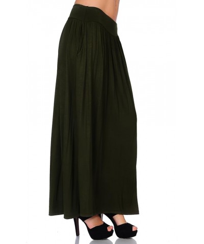 Women's High Waist Shirring Long Length Maxi Skirt with Pockets (Size: S-5X) Olive $12.99 Skirts