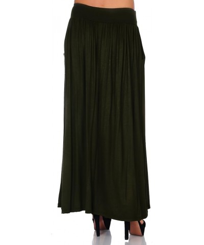 Women's High Waist Shirring Long Length Maxi Skirt with Pockets (Size: S-5X) Olive $12.99 Skirts